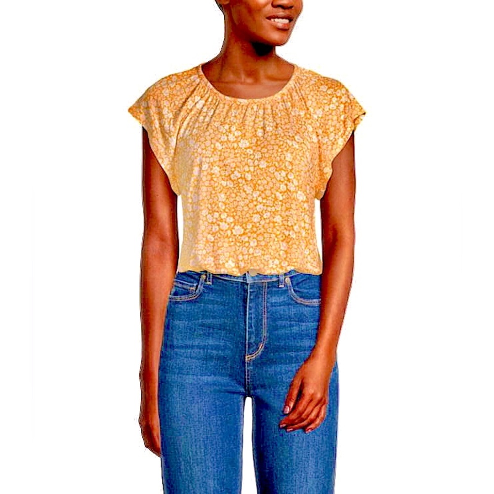 Loft Floral Raglan Flutter Shell Top (orange)